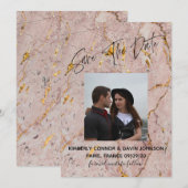 Bewaar de datum |Roze en gouden marmer Save The Date (Voorkant / Achterkant)