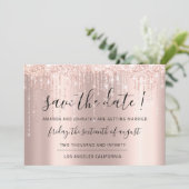 Bewaar de datum Roze goud Glitterende druppels lin Save The Date (Staand voorkant)