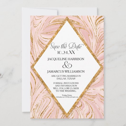 Bewaar de datum Roze goud namaak glinster marmer b Save The Date (Voorkant)