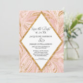 Bewaar de datum Roze goud namaak glinster marmer b Save The Date (Staand voorkant)