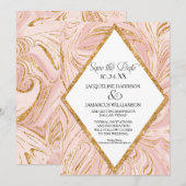 Bewaar de datum Roze goud namaak glinster marmer b Save The Date (Voorkant / Achterkant)