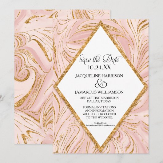 Bewaar de datum Roze gouden nepschittermarmer blos Save The Date (Voorkant / Achterkant)