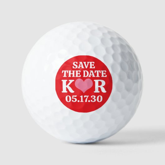 BEWAAR DE DATUM Roze Hart MONOGRAM Rode Achtergron Golfballen (Voorkant)
