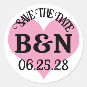 BEWAAR DE DATUM Roze Hart Uw Tekst & Trouwdatum Ronde Sticker