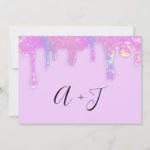 Bewaar de datum roze holografische druppels paars save the date (Achterkant)