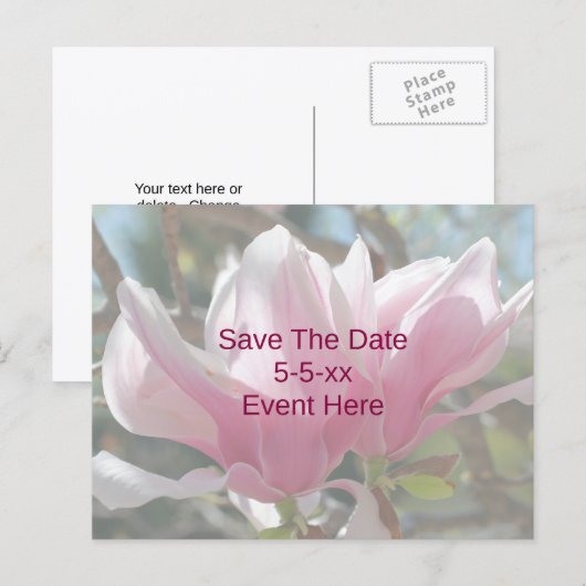 Bewaar de datum Roze Magnolia Bloem Aankondigingskaart (Voorkant / Achterkant)