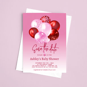 Bewaar de datum roze rode baby shower kaart