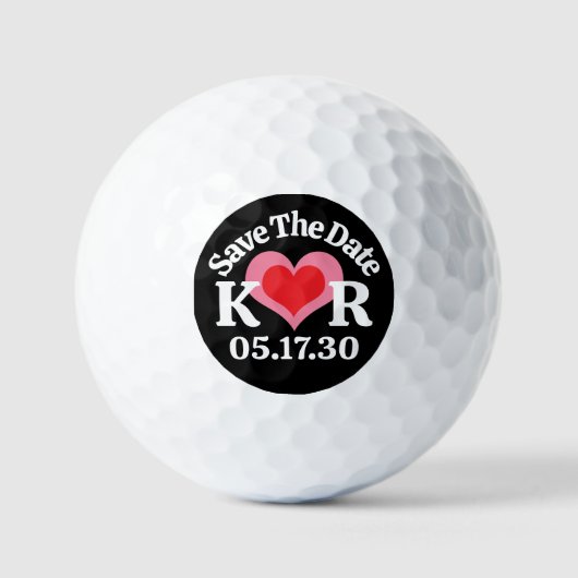 BEWAAR DE DATUM Roze Rode Hart En Zwarte Achtergro Golfballen (Voorkant)
