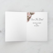 Bewaar de datum - Roze rozen & Duiven Bruiloft Kaart (Binnen)