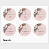 Bewaar de datum - Roze rozen & duiven bruiloft Ronde Sticker (Vel)