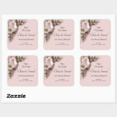 Bewaar de datum - Roze rozen & Duiven Bruiloft Vierkante Sticker (Vel)