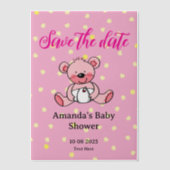 Bewaar de datum roze teddybeer baby shower vellum uitnodigingen (Voorkant)