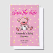 Bewaar de datum roze teddybeer baby shower vellum uitnodigingen (Offset)
