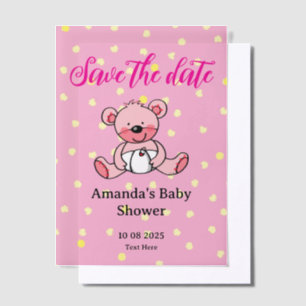 Bewaar de datum roze teddybeer baby shower vellum uitnodigingen