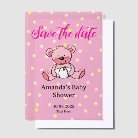 Bewaar de datum roze teddybeer baby shower vellum uitnodigingen (Offset)