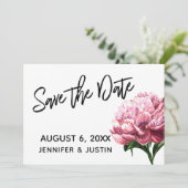 Bewaar de datum, Roze waterverf Pioen bloem Save The Date (Staand voorkant)