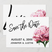Bewaar de datum, Roze waterverf Pioen bloem Save The Date (Voorkant / Achterkant)