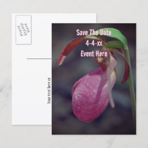 Bewaar de datum Roze wilde vrouwenschoen bloem Aankondigingskaart