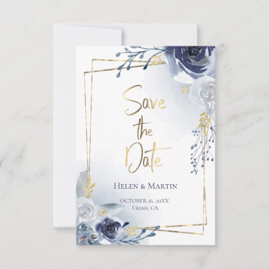 Bewaar de datum | rozen en namaak gouden lijst kaart (Voorkant)