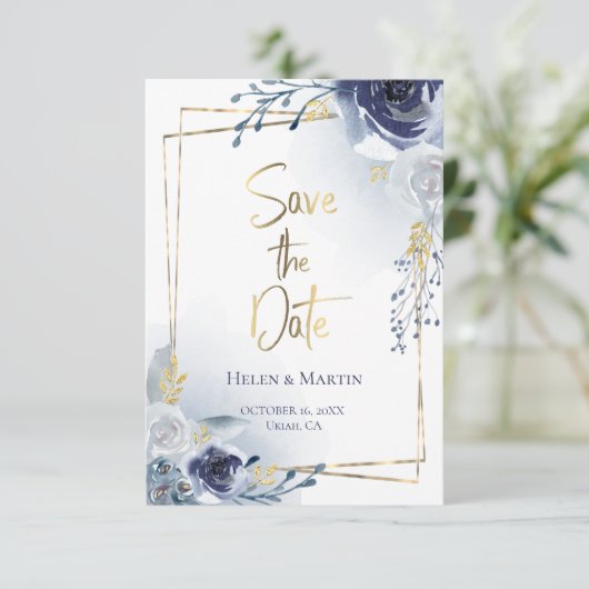 Bewaar de datum | rozen en namaak gouden lijst kaart (Staand voorkant)