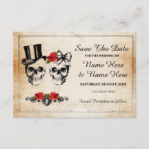 Bewaar de datum Rustic Skulls Rozen Kaart