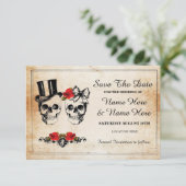 Bewaar de datum Rustic Skulls Rozen Kaart (Staand voorkant)