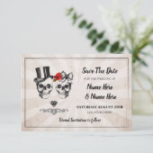 Bewaar de datum Rustic Skulls Rozen Kaart Diamond (Staand voorkant)