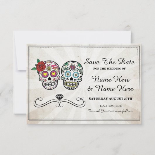 Bewaar de datum Rustic Sugar Skulls Kaart (Voorkant)