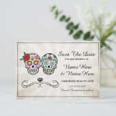 Bewaar de datum Rustic Sugar Skulls Kaart (Staand voorkant)