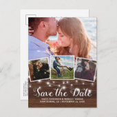 Bewaar de datum Rustic Wood 4 foto Aankondigingskaart (Voorkant / Achterkant)