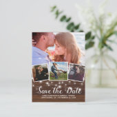 Bewaar de datum Rustic Wood 4 foto Aankondigingskaart (Staand voorkant)