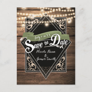 Bewaar de datum Rustic Wood & Lights Verlovingsaan Briefkaart