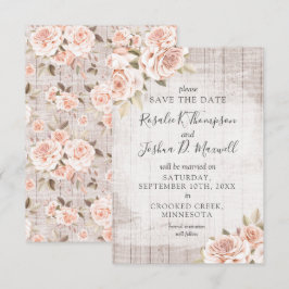 Bewaar de datum Rustic Wood & Romantic Roses Kaart