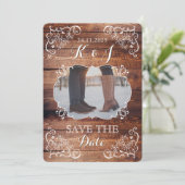 Bewaar de datum Rustic Woodland Trouwfoto Hout Kaart (Staand voorkant)