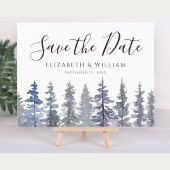 Bewaar de datum Rustiek Dusty Blue Winter Forest Briefkaart