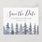 Bewaar de datum Rustiek Dusty Blue Winter Forest Briefkaart (Voorkant)