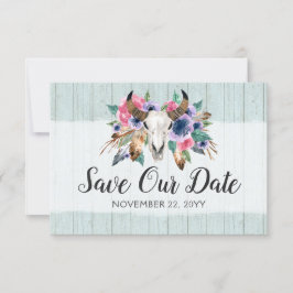 Bewaar de datum Rustieke Bloemen Koe Schedel Boho Save The Date