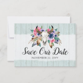 Bewaar de datum Rustieke Bloemen Koe Schedel Boho  Save The Date