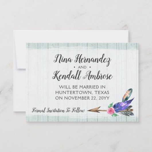 Bewaar de datum Rustieke Bloemen Koe Schedel Boho Save The Date (Achterkant)