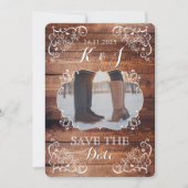 Bewaar de datum Rustieke bos bruiloft foto hout Kaart (Voorkant)