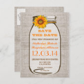 Bewaar de datum rustieke Burlap Mason Jar Zonneblo Aankondigingskaart (Voorkant / Achterkant)