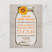 Bewaar de datum rustieke Burlap Mason Jar Zonneblo Aankondigingskaart (Voorkant)