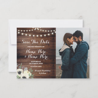 Bewaar de datum Rustieke Foto Bloem Anemoon Save The Date