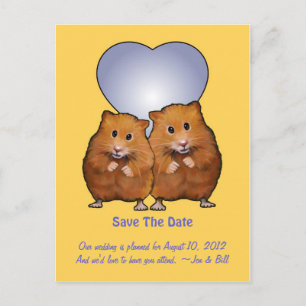 Bewaar de datum: Schattigee hamster paar: Hart Aankondigingskaart
