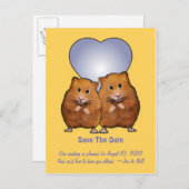 Bewaar de datum: Schattigee hamster paar: Hart Aankondigingskaart (Voorkant / Achterkant)