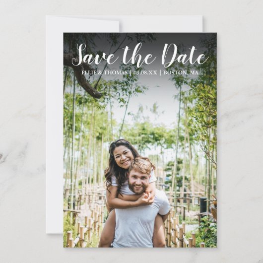 Bewaar de datum script eenvoudig modern foto save the date (Voorkant)