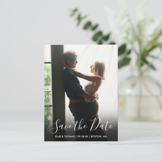 Bewaar de datum script foto aankondigingskaart (Staand voorkant)