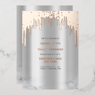 Bewaar de datum Silver Pink Glitter Drips Folie Ka Folie Feestdagenkaart