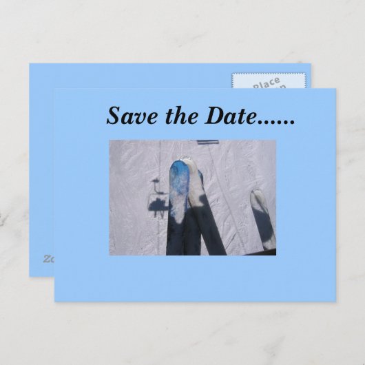 Bewaar de datum......Ski Love Aankondigingskaart (Voorkant / Achterkant)