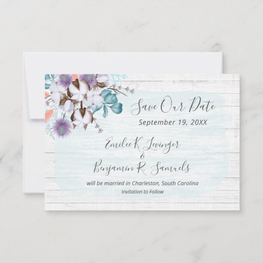 Bewaar de datum Southern Cotton 3-foto bruiloft Ka Kaart (Achterkant)